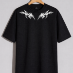 Men's Stylish Black Oversized Cotton Blend T-Shirt with White Tribal Graphic Print